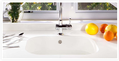 White quartz surface sinks